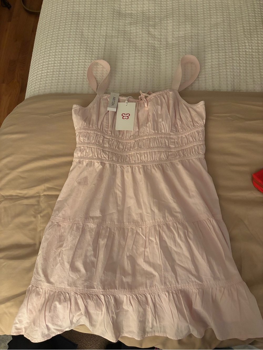 Aritzia Light Pink Smocked Sundress with Tie Straps